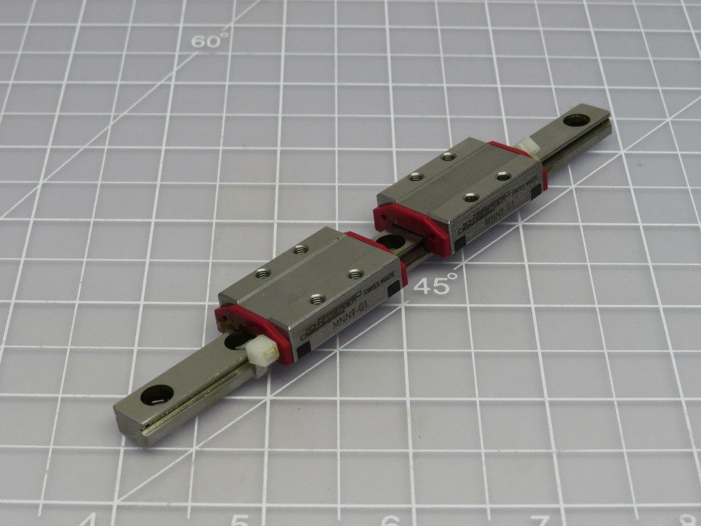 Lot of 2 Schneeberger MNN9-G1  Linear Bearing Blocks On a 5 In Rail  For Sale