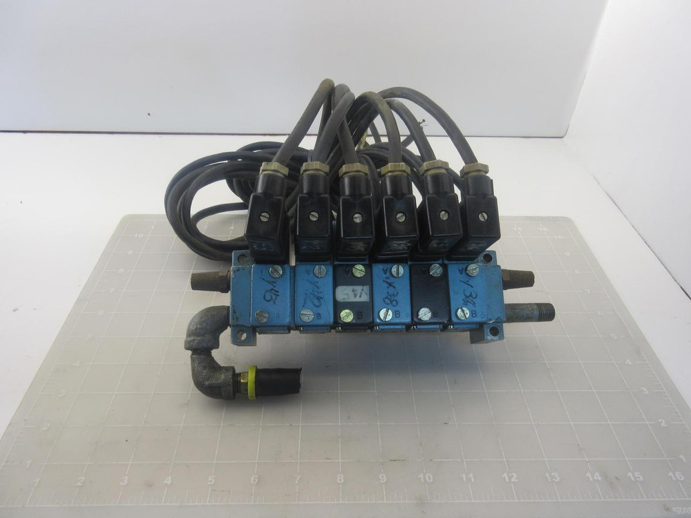 LOT OF 6 MAC 611B-11-111JB SOLENOID VALVES W/ MANIFOLD ASSEMBLY T52959