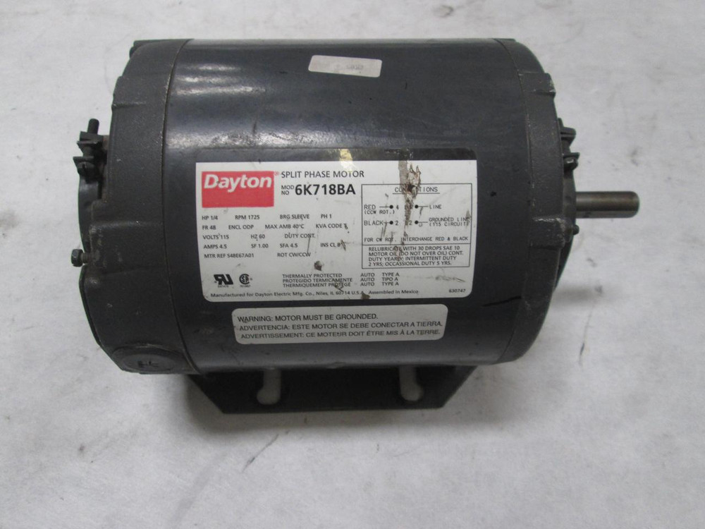 DAYTON 6K718BA 1/4 HP AC SPLIT PHASE MOTOR FRAME 48Z