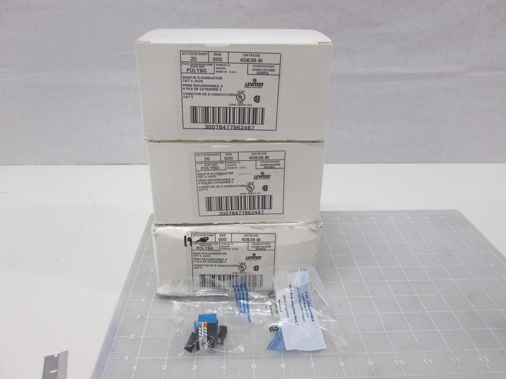 LOT OF 59 LEVITON 134-40838-BCP 8 WIRE CAT 5 SNAP IN MODULAR JACKS