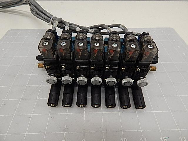 LOT OF 7 MAC 45A-MAJ-DDAJ-4KG SOLENOID VALVES W/ MANIFOLD T58732