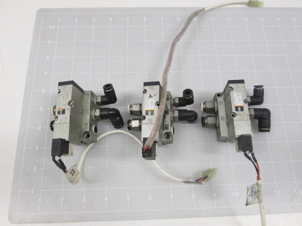 LOT OF 3 SMC AXT309-5M-X4 SOLENOID VALVES W/ MANIFOLD T61337