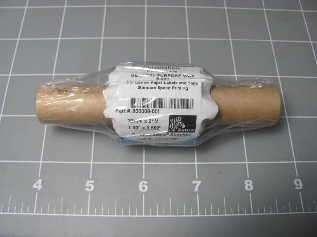 CASE OF 100 ZEBRA 800008-001 GENERAL PURPOSE WAX RIBBON BLACK  1.30" X 3582" (35MM X 91M)