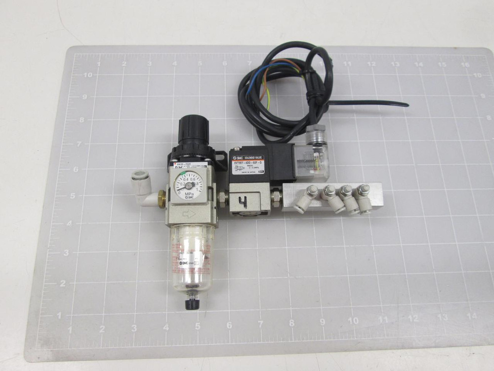 SMC EVT307-4D0-02F-Q AW20-F02E PROY-B0798 SOLENOID VALVE PNEUMAIC REGULATOR FILTER ASSEMBLY T64173