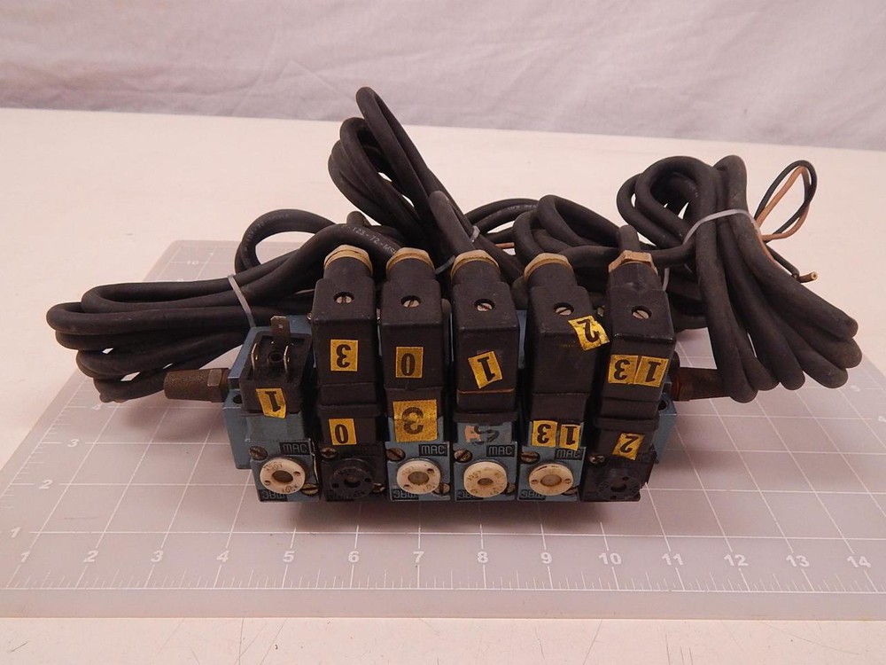 LOT OF 6 MAC 613B-11-111JB SOLENOID VALVE W/ MANIFOLD T70500