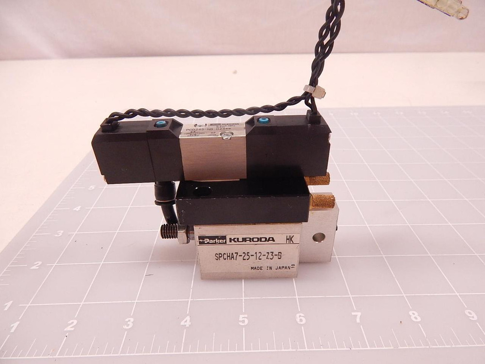 PARKER KURODA SPCHA7-25-12-Z3-B PCD245-NB-D24 PNEUMATIC CYLINDER W/ SOLENOID VALVE T75631