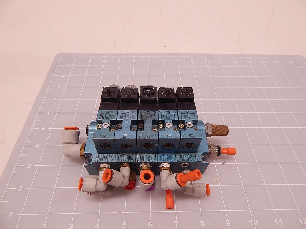 LOT OF 5 MAC 45A-MAJ-DDAJ-4KG SOLENOID VALVES W/ MANIFOLD T80245