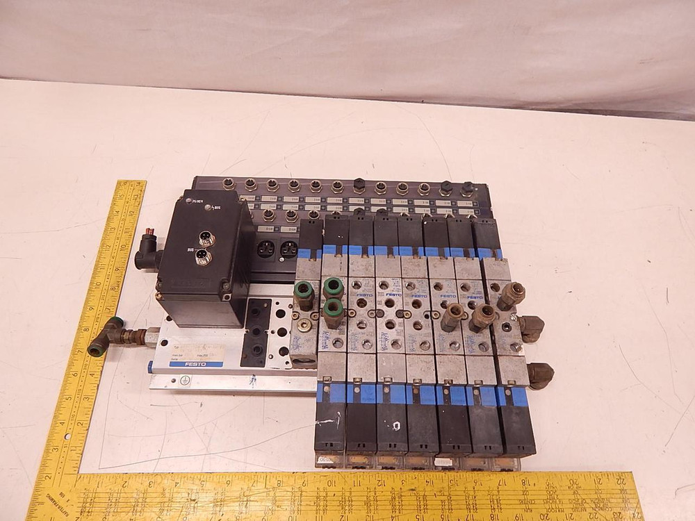 ASSEMBLY OF FESTO IIFC-02B-1/8-10-BU MSV-3 JMVH-5-1/8 IFB-02 SOLENOID VALVES W/ MANIFOLD T82593