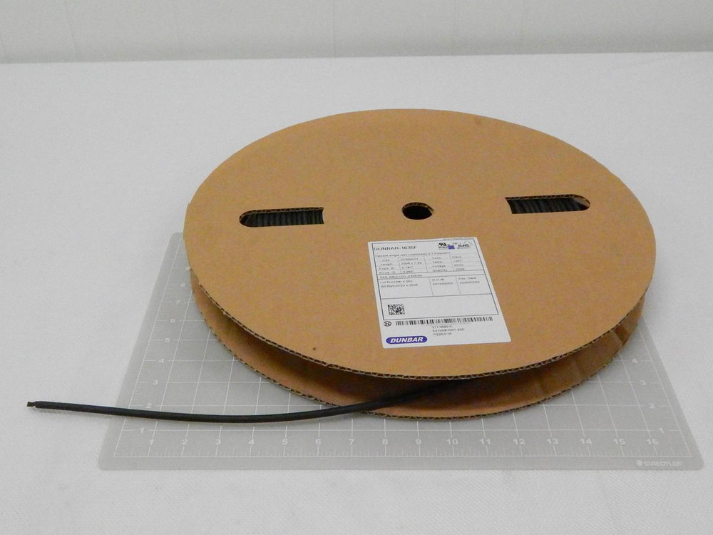 LOT OF 250 FT DUNBAR DUNBAR-1635F SAE AMS-DTL-23053/5 FLEXIBLE POLYOLEFIN HEAT SHRINK TUBE 3/16 IN 250 FT X 1 125 C 600 V BLACK T86848