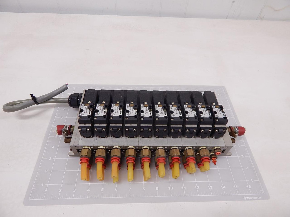 Lot of 10 SMC NVFS2100-5FZ, NVFS2100-5FZ, 02T-020902CDN-02T-020902CDN Solenoid Valves w/ Manifold T92188 For Sale
