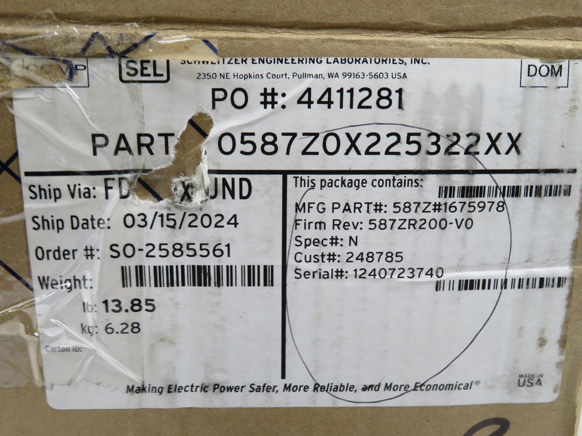 New SCHWEITZER ENGINEERING SEL-587Z DIFFERENTIAL RELAY T255503 surplus ...