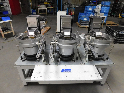 NTN  N25, V72, S10, K-EGA57  Set of 3 Vibratory bowl feeders 16"S.S., Hoppers 9"S.S., In line feeders 18.5", Controls & Table  For Sale