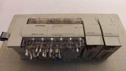 MITSUBISHI MELSEC FX2N-48ER PROGRAMMABLE CONTROLLER W/ FX2N-16EX EXT BLOCKS T27723