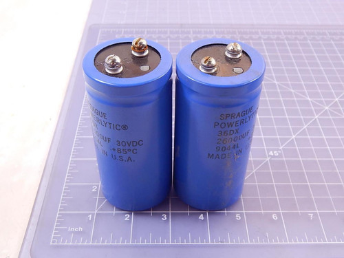 Lot of 2 Sprague Powerlytic 36DX Capacitors 26000 uF 30 VDC +85 ºC T98360 For Sale