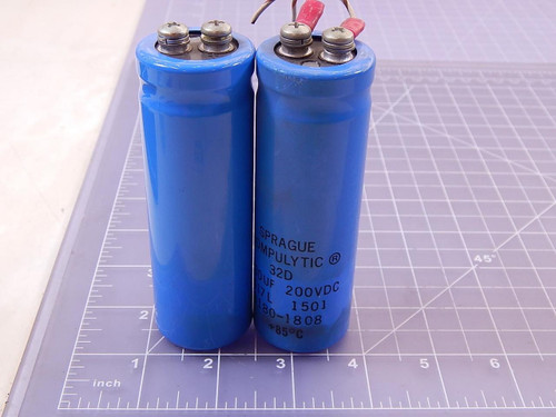 Lot of 2 Sprague Compulytic 32D, 0180-1808 Capacitors 430 uF 200 VDC +85 ºC For Sale