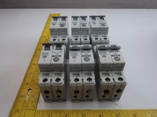 LOT OF 6 ALLEN-BRADLEY 1492-CB1 CIRCUIT BREAKERS H070 300VAC MAX 7A T17305