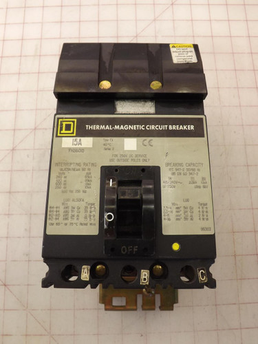 SQUARE D FH36015 THERMAL-MAGNETIC CIRCUIT BREAKER T33213