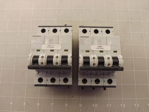 LOT OF 2 SIEMENS 5SY43 MCB C10 CIRCUIT BREAKERS T46877