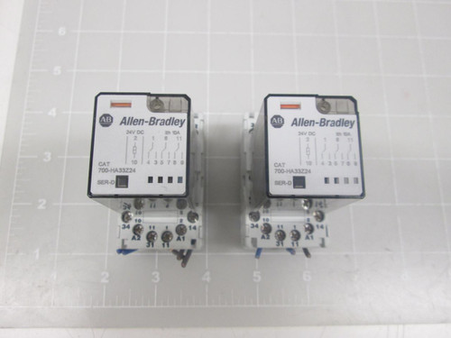 LOT OF 2 ALLEN BRADLEY 700-HA33Z24 GENERAL PURPOSE TUBE BASE RELAY W/ BASE SOCKET T63071