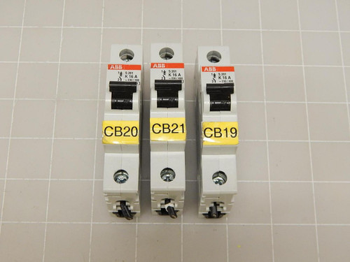 LOT OF 3 ABB S201-K16 2CD S251 001 R0467 CIRCUIT BREAKER T71531