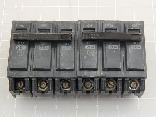 LOT OF 2 GE GENERAL ELECTRIC RV-2937 3 POLE 20 AMP CIRCUIT BREAKERS T87108