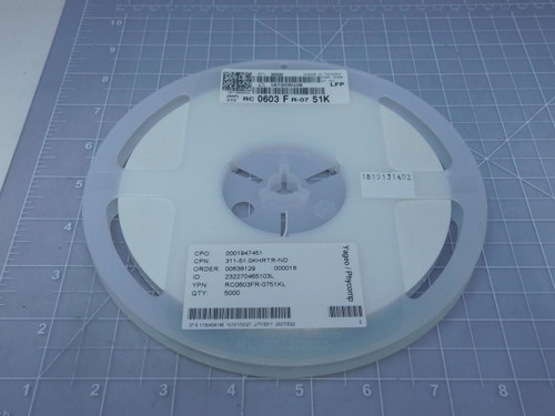 Lot of 5000 Yageo RC0603FR-0751KL Thick Film Resistors - SMD 51K OHM 1% T118683 For Sale