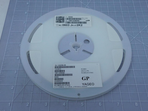 Lot of 5000 Yageo RC0603JR-072K2 Thick Film 0603 2.2K Ohm 5% 1/10W ?100ppm/?C Molded SMD Paper T/R T118686 For Sale