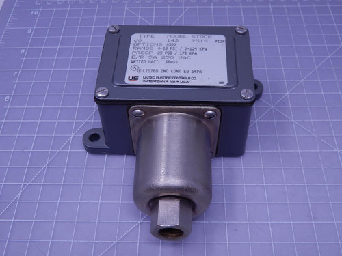 United Electric 142    Pressure Switch J6 0-18 PSI For Sale
