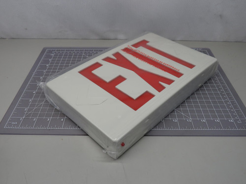 Exitronix VEX-U-BP-WB-WH  Thermoplastic LED Exit Sign, Universal Red Letters, Ni-Cad Battery, White Enclosure, Includes Mounting Canopy, Damp Rated; For Sale