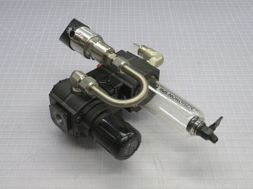 USED NORGREN L73M-4AP-QTN 836P-D2NFGB36PA-D4 PNEUMATIC AIR PREPARATION SYSTEM UNIT T268080 FOR SALE