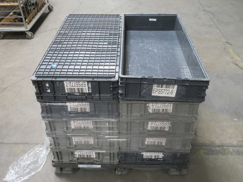 USED LOT OF 10 LONG INDUSTRIAL PLASTIC STORAGE BIN CONTAINERS 48X22X7 T271200 FOR SALE