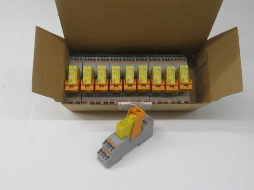 LOT OF 10 PHOENIX CONTACT RIF-RPT-LDP-24DC/1X2/3X1/AU/FG 1148703 DIN-RAIL RELAY MODULE, 24VDC COIL, 3PDT (3 N/O + 1 N/C)