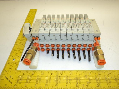 SMC SS5V2-16FD1-10B SV2200R-5FU SOLENOID VALVE ASSEMBLY 5 PORT 2 POSIT DOUBLE T18823