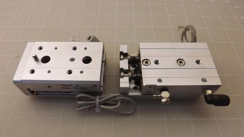 LOT OF 2 SMC MXS12-10 CYLINDER SLIDE TABLE T27666