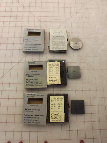 LOT OF 3 ROCKWELL C63.5 C26.6 30N46.3 HARDNESS TEST BLOCKS T34208