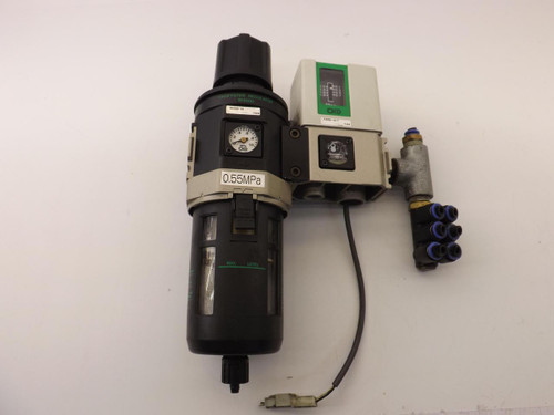 CKD P400 P400-10-T W4000-10 PNEUMATIC FILTER REGULATOR ASSEMBLY PRESS SWITCH T39527