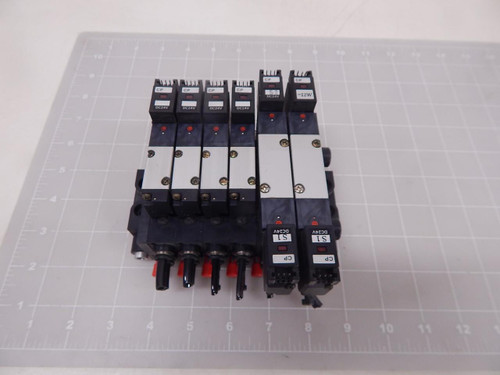 Lot of 6 Koganei A180-4E2-CPLL-12W, A110-4E1-CPLL-55W Solenoid Valves W/ Manifold T93036 For Sale