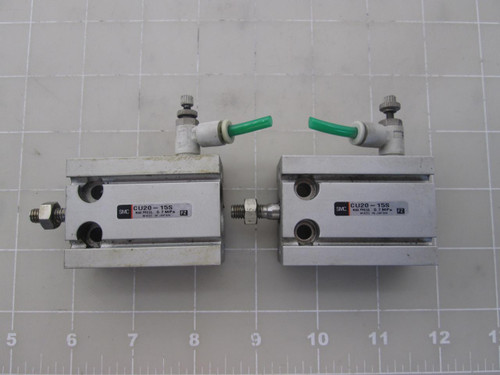 LOT OF 2 SMC CU20-15S PNEUMATIC CYLINDERS T46467