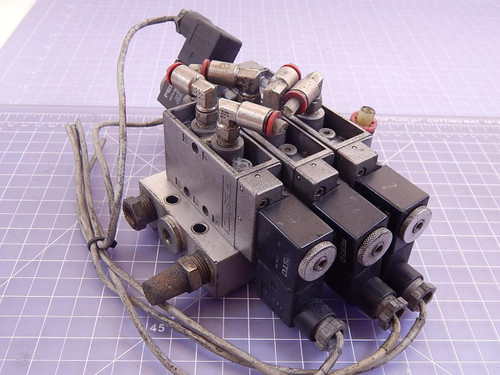 LOT OF 3 FESTO JMFH-5-1/8-NPT SOLENOID VALVES W/ MANIFOLD T98261
