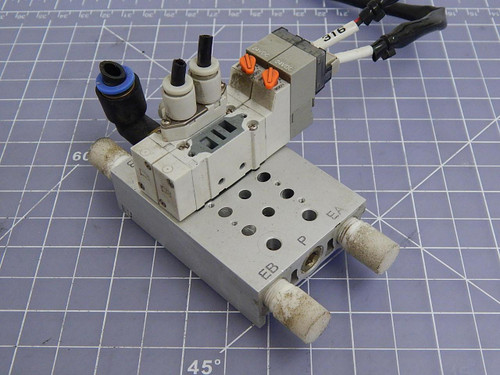 Lot of 2 SMC SY3120-5LZE-C4 Solenoid Valves w/ Manifold T100546 For Sale