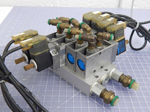 Festo PRS-1/8-4 B, JMFH-5-1/8-NPT Solenoid Valves w/ Manifold T100766 For Sale