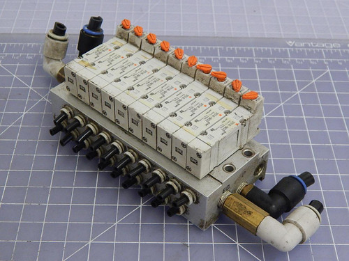 Lot of 10 SMC SY3140-5MOZE Solenoid Valves w/ Manifold T101093 For Sale
