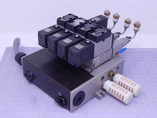 SMC NARBF2000-00-P-1 Valve Mounting Surface w/ 4 SMC NVFS2200-5FZ Valves T116394 For Sale