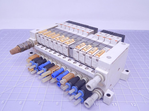 Lot of 11 SMC VVQ1000-10A-1 Pneumatic Valves w/ Manifold T117687 For Sale