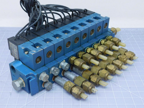 Lot of 9 MAC 15A-LAD-DAAC-2BA Solenoid Valves w/ Manifold T118466 For Sale