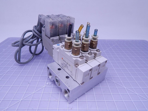 Lot of 3 SMC SY5120-5DZ-01T Solenoid Valves 0.15-0.7 MPa w/ Manifold T123457 For Sale