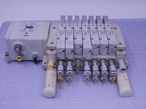 SMC SV2200-5FU Solenoid Valves w/ EX250-SPR1 SI Unit 24 VDC 100 mA 32 Points T123739 For Sale
