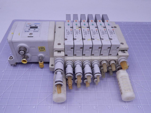 Lot of 6 SMC SV2200-5FU Valves With SI Unit EX250-SPR1 and Manifold T124561 For Sale