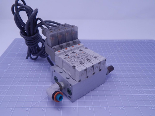 Lot of 4 SMC SY5140-5DZ Solenoid Valves w/ Manifold T129272 For Sale