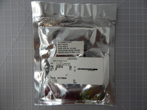 Lot of 50 TE Connectivity BACT12AC45    Yellow Ring Tongue Terminal 26-22 AWG .129-.326 mm For Sale